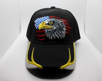 Gorra con águila calva y bandera estadounidense, gorra de los Estados Unidos de América. Gorra con águila americana. Gorra con el orgullo de EE. UU. Gorra negra patriótica. Gorra de veterano. Gorra de EE. UU.