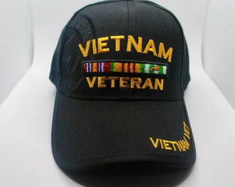 Vietnam Veteran Hat. Vietnam War Veteran Baseball Hat. US Veteran Hat. Officially Licensed U.S Embroidered Black Cap. Military Veteran Cap
