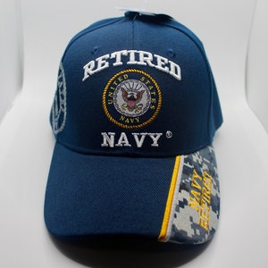 Retired Navy Hat. Veteran Navy Cap. Big Navy Logo Baseball Hat. Military Hat. Officially Licensed United States Navy Embroidered Blue Cap.