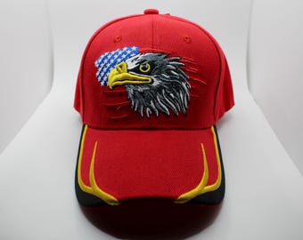 Gorra de EE. UU. Gorra de béisbol con la bandera de EE. UU. Gorra con el águila americana. Gorra con el águila en la bandera estadounidense. Gorra roja de EE. UU. Gorra bordada con el águila calva de Estados Unidos