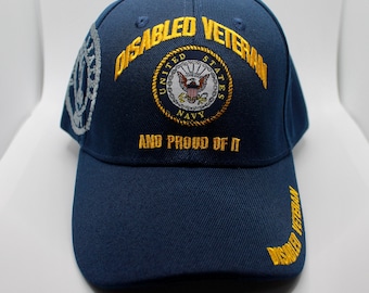 Disabled Veteran and Proud of It Navy Hat. Navy Veteran Blue Hat. Navy Baseball Hat. Officially Licensed U.S Navy Embroidered Baseball Cap