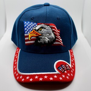Gorra de EE. UU. Gorra de béisbol con la bandera de EE. UU. Gorra de camionero con águila americana. Gorra azul con águila en la bandera estadounidense. Gorra de EE. UU. Gorra bordada con águila de Estados Unidos.