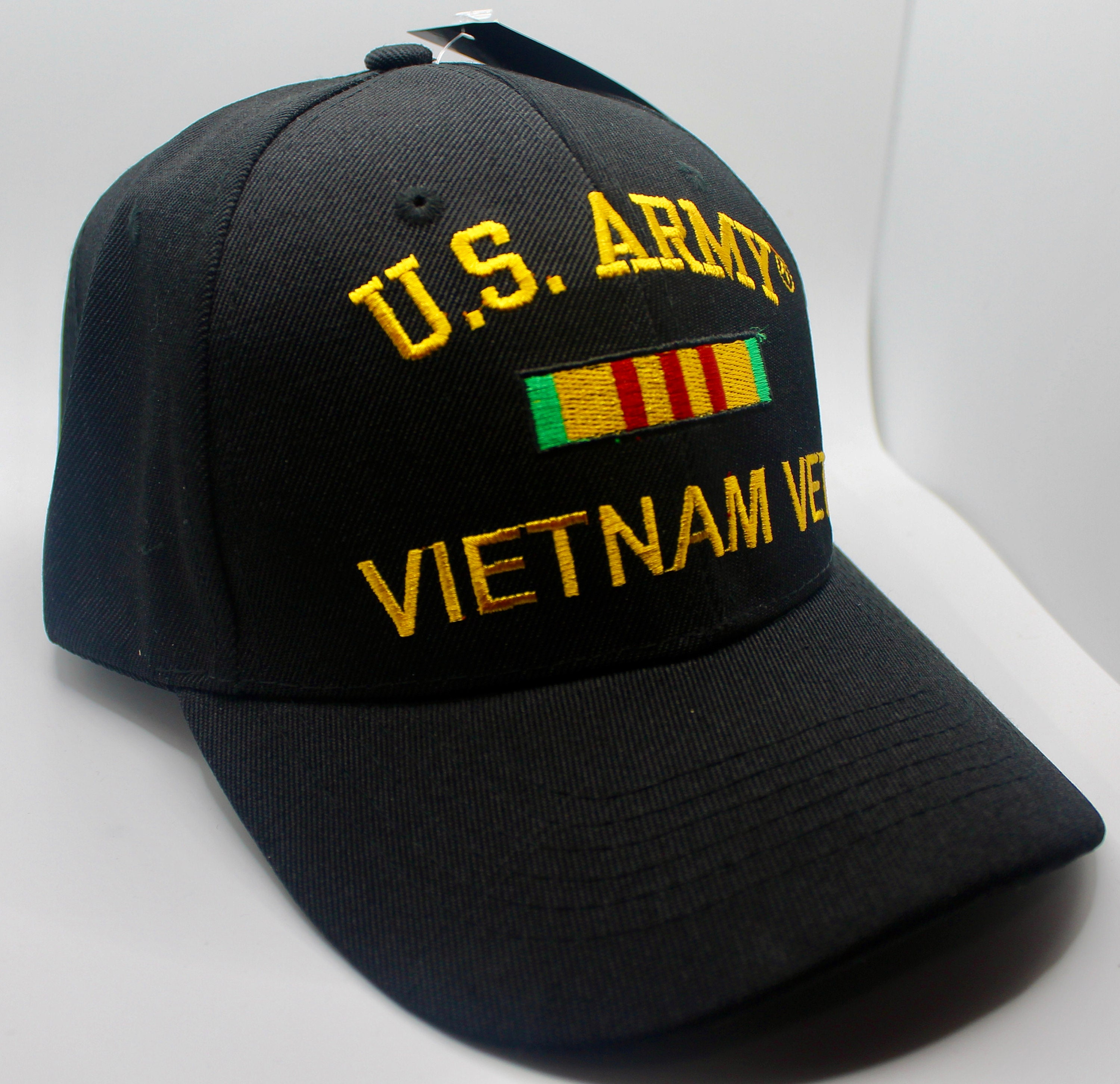 Vietnam War Veteran Baseball Cap - Black Embroidered Adjustable USA Vet Hat