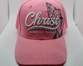 Christ King of Kings Hat. Jesus Baseball Cap. Christian Pink Hat. Jesus King of Kings Trucker Hat. Christian Gift. God is Good. Jesus Cap