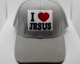 I Love Jesus Hat. I Love Jesus Baseball Cap. Christian Gray Hat. Jesus Trucker Hat. Christian Gift. Jesus Embroidered Cap. Religious Hat