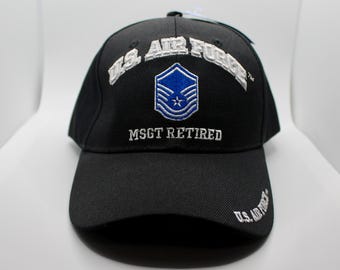 U.S Air Force MSGT Retired Hat. Air Force Cap. Veteran USAF Black Hat. Officially Licensed U.S Air Force Embroidered Baseball Cap. Veterans