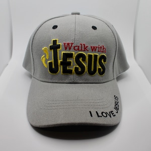 Walk with Jesus Hat. Jesus Christ Baseball Cap. Christian Gray Hat. Trucker Hat. Father's Day Gift. God Is Good All The Time. I love Jesus