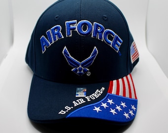 U.S Air Force Hat. U.S Air Force Logo Cap. USAF with American Flag Blue Hat. Officially Licensed US Air Force Embroidered Cap. Veteran Gift
