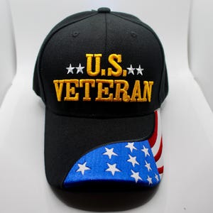 Chapeau de vétéran américain. Casquette noire de vétéran. Casquette de vétérinaire. Casquette de vétéran fier. Réglable et confortable, chapeau patriotique américain. Cadeau pour vétérans. Cadeau pour papa