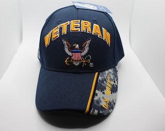 Navy Veteran Hat.  US Navy Veteran Cap. US Navy Baseball Hat. US Military Hat. Officially Licensed United States Navy Embroidered Blue Cap.