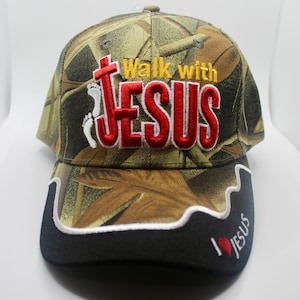 Walk with Jesus Hat. Jesus Christ Baseball Cap. Christian Camo Hat. Trucker Hat. Father&#39;s Day Gift. God Is Good All The Time Embroidered Cap