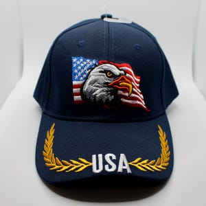 Gorra de EE. UU. Gorra de béisbol con la bandera de EE. UU. Gorra de camionero con águila americana. Gorra con águila en la bandera estadounidense. Gorra azul de EE. UU. Gorra bordada con águila de Estados Unidos.