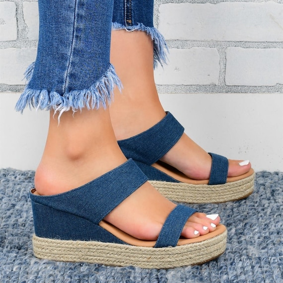 Wedge Heel Slippers Casual Sandals Hemp High Wedg… - image 3