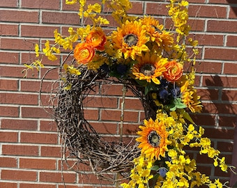 Girasole Ranunculus arancione e giallo Ghirlanda di porta