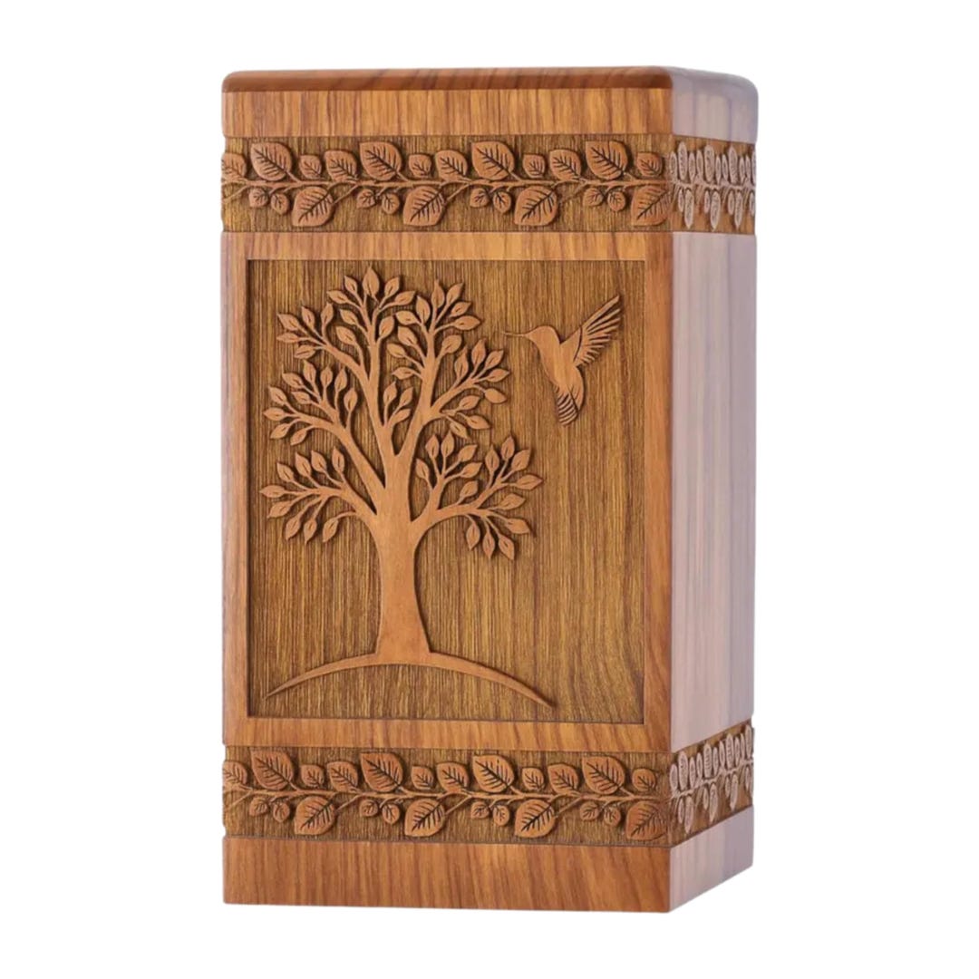 Handcrafted Tree of Life Wooden Cremation Urn, Memorial Ashes Box ...