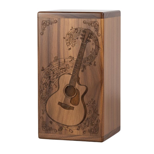 Guitar & Music Notes Carved Wooden Urn Box Handmade Memorial Urn for Human Ashes Unique Tribute Keepsake Musicians,Artists Music Enthusiasts