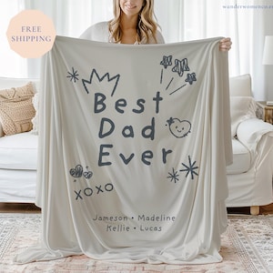 Best Dad Ever Custom Blanket, Personalized Father&#39;s Day Gift Kids Names, Grandpa Gift Blanket, New Dad Keepsake Gift, Personable Fathers Day