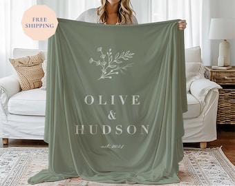 Personalized Wedding Blanket: Velveteen Couples Names & Date