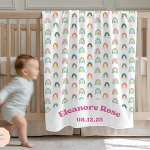 Personalized Rainbow Baby Name Blanket, Custom Baby Gift, Newborn Blanket, Rainbow Blanket, New Mom Gift, Nursery Decor, Nursing Blanket