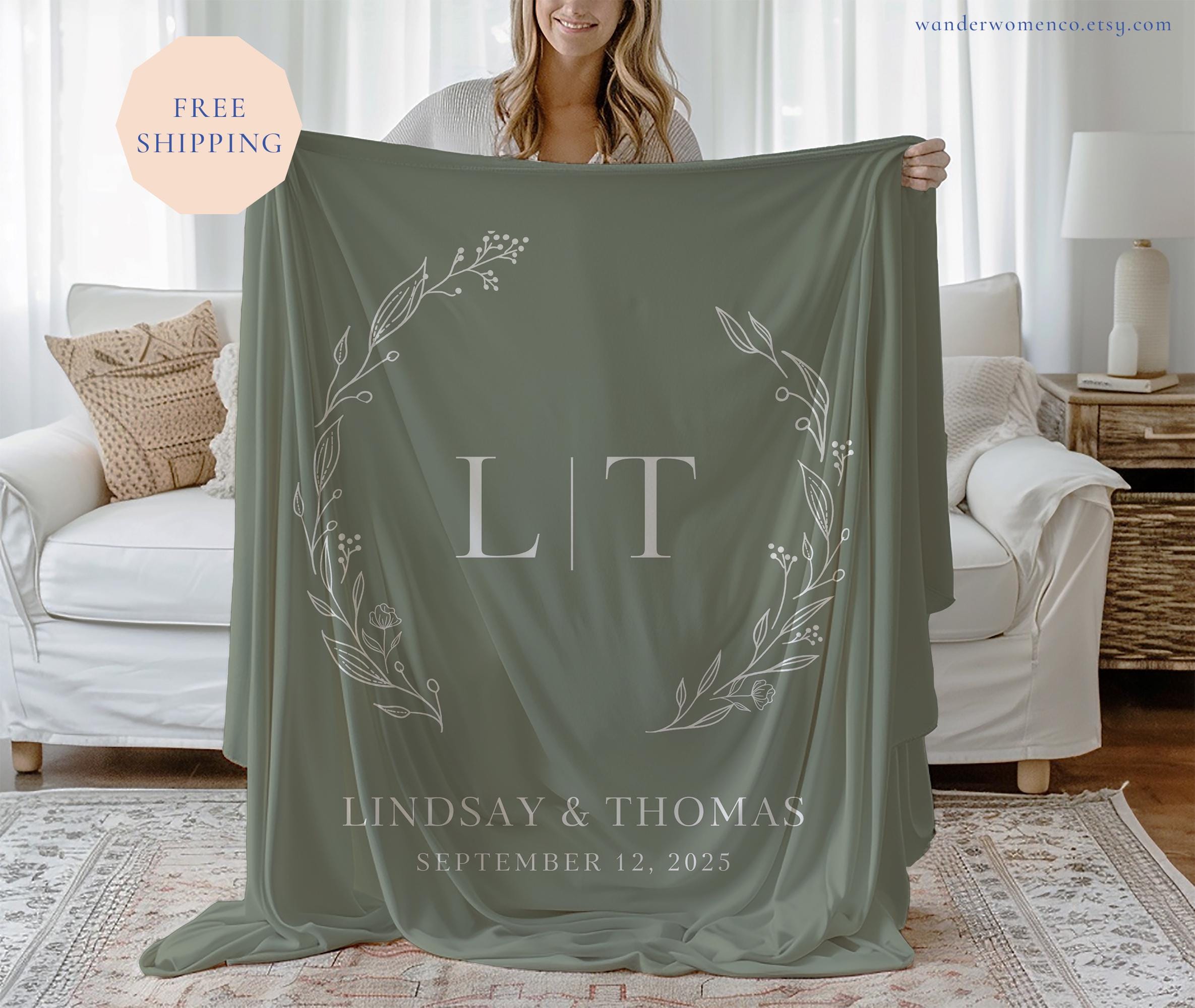 Personalized Couples Monogram Velveteen Throw Blanket
