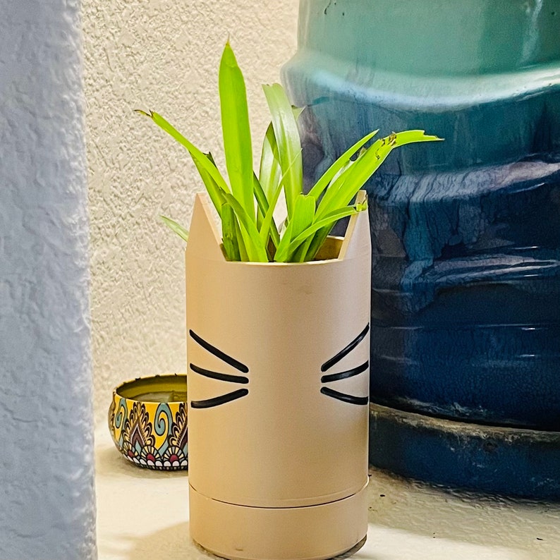 Cat Planter For Gift For Mom For Girlfriend Planter Gift For Cat Lover Black Cat 3D Printed Light Brown