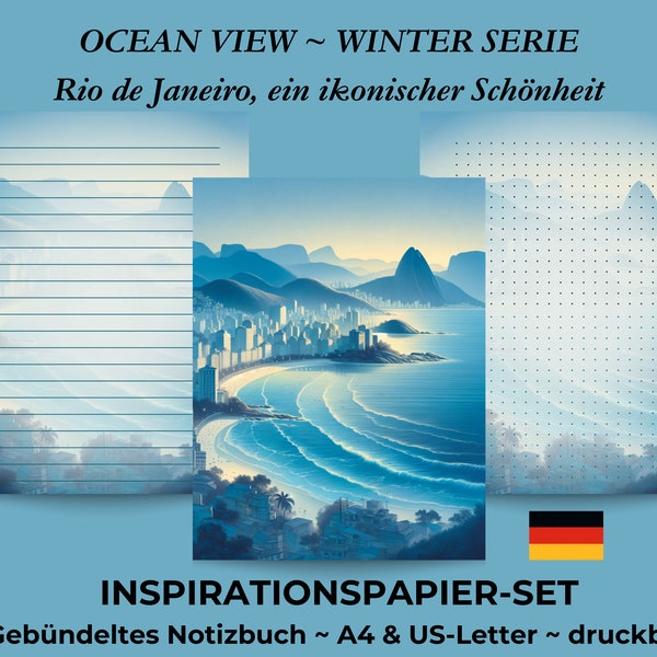 INSPIRATIONSPAPIER set. Notizpapier, 7 Seiten, druckbar, digital, PDF. Persönlichen Gebrauch. Ocean View~Rio de Janeiro ikonischer Schönheit