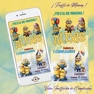 Minions-Geburtstagsvorlage, bearbeitbar in Canva. Minions-Geburtstagseinladung, bearbeitbar in Canva.