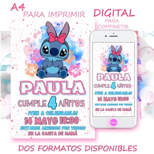 Modèle d'anniversaire Stitch, modifiable dans Canva, modèle d'anniversaire pour fille, invitation d'anniversaire, carte d'anniversaire.
