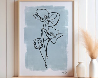 Mohnlinie Kunstdruck - Minimalistische Blumenwandkunst, botanisches druckbares Dekor, digitaler Download