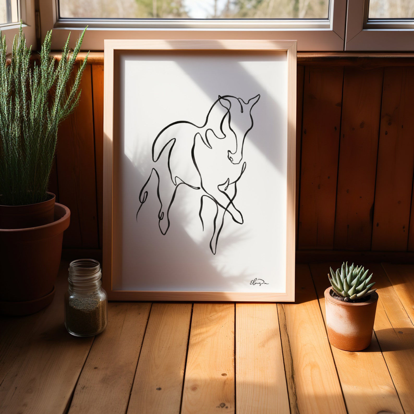 Horse Line Art Print – Minimalist Equestrian Wall Art – Abstract One ...