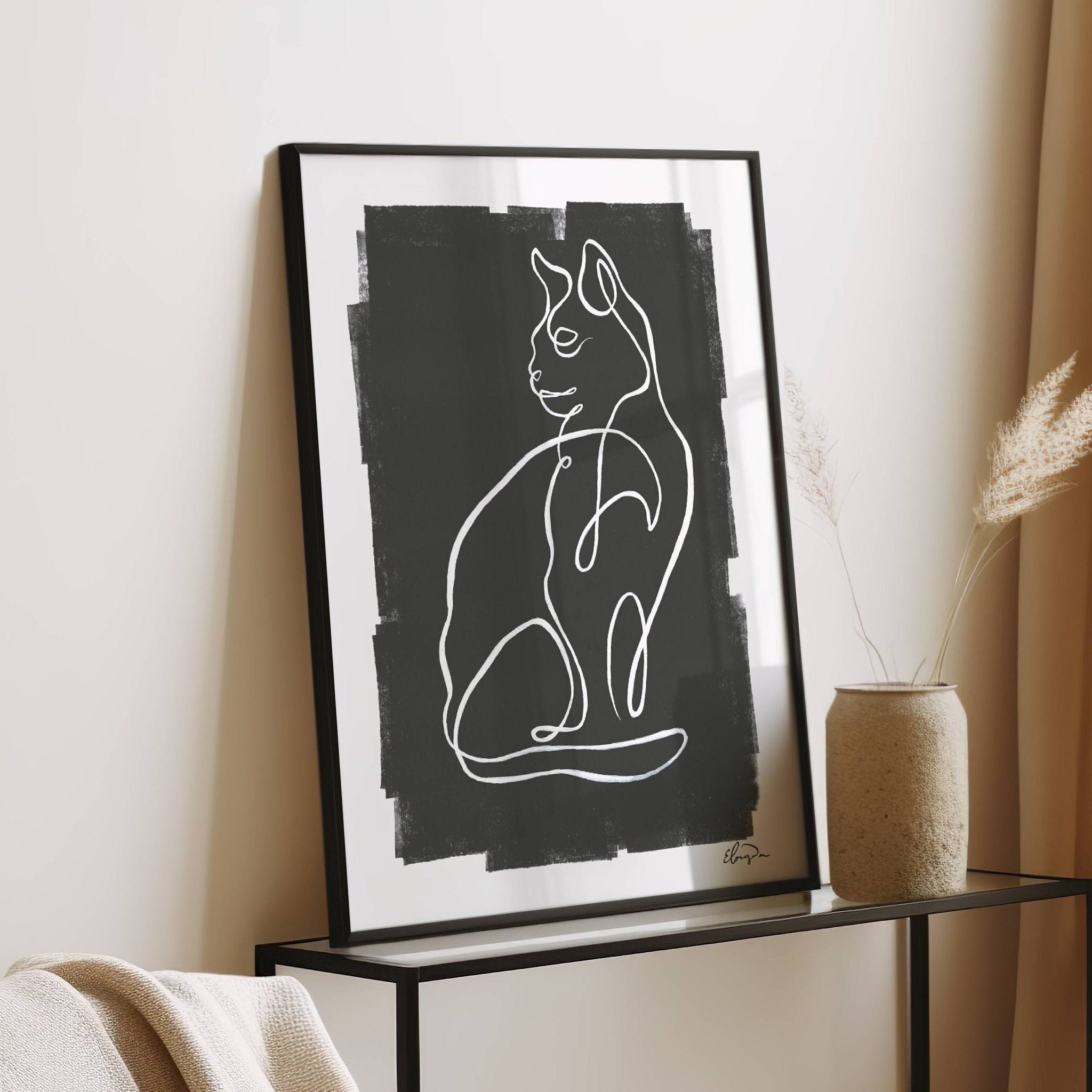 Cat Wall Art Line Drawing Print – Minimalist Feline Artwork, Abstract ...