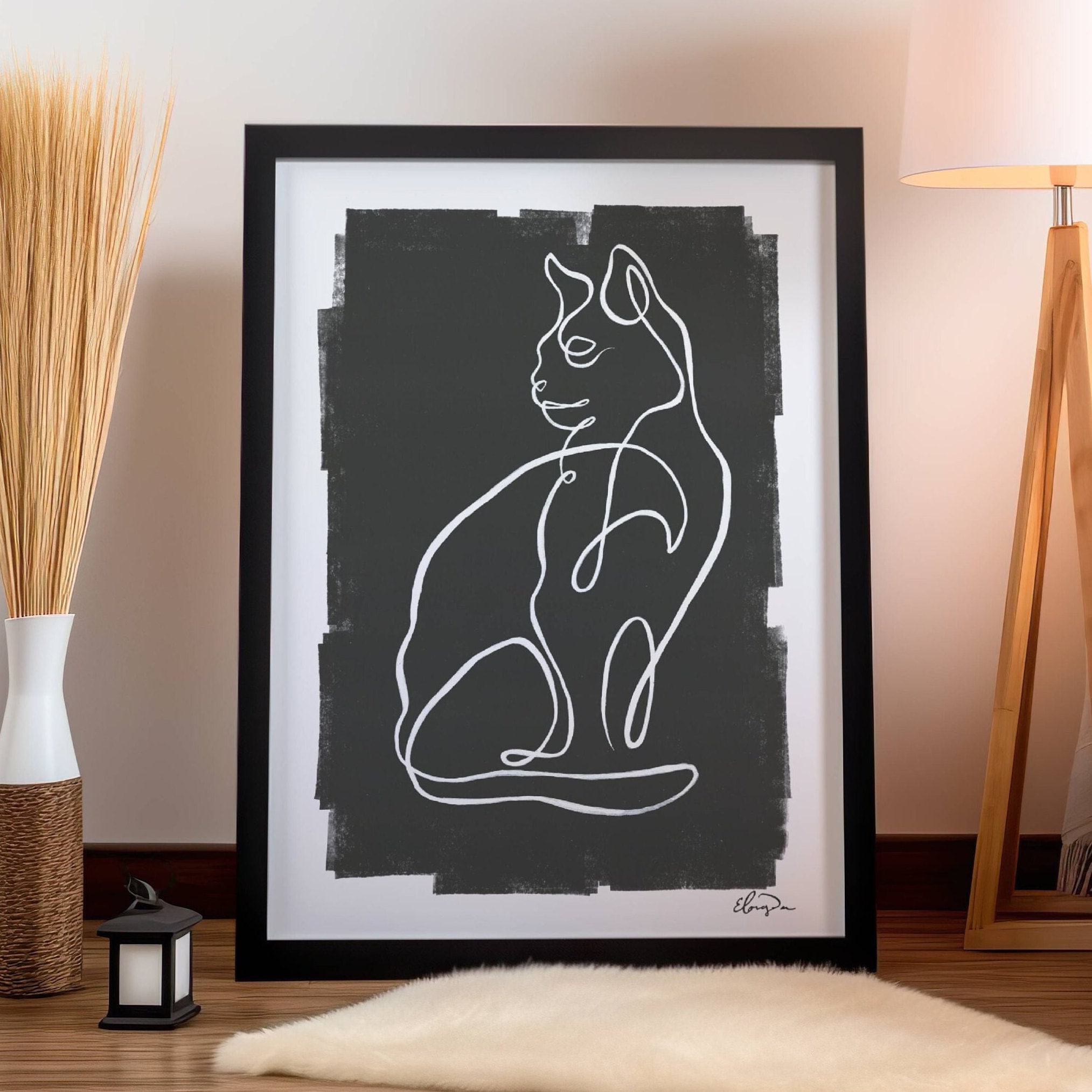 Cat Wall Art Line Drawing Print – Minimalist Feline Artwork, Abstract ...