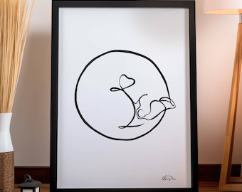 Minimalistische kattenlijnkunstprint – Modern katachtig muurdecor