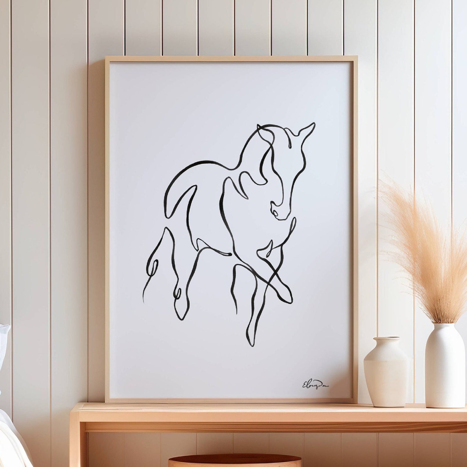Horse Line Art Print – Minimalist Equestrian Wall Art – Abstract One ...