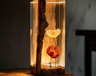 Harz Epoxy Holz Nachtlichter, Blumen Holz Lampe, rustikale Wohnkultur, Benutzerdefinierte Nachtlicht, Tisch Harz Lampe, Geschenk für ihn
