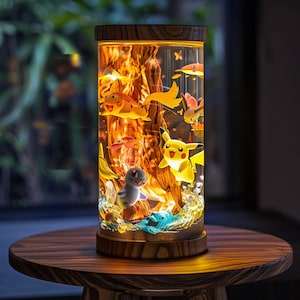 Pokemonn Epoxy Lamp, wooden Night Light, resin epoxy lamp, Custom Night Light, Art Diorama, Housewarming gift, Christmas gifts