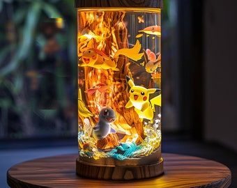 Lámpara epoxi Pokemonn, luz nocturna de madera, lámpara epoxi de resina, luz nocturna personalizada, diorama de arte, regalo de bienvenida, regalos de Navidad