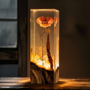 Resin Epoxy Wooden Night Lights, Flower wood lamp, Rustic home decor, Custom Night Light, Table resin lamp, Gift for him