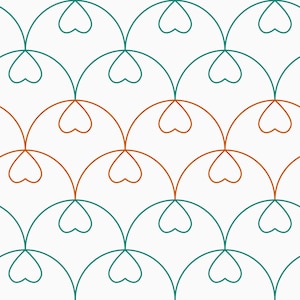 May include: A repeating pattern of teal and orange heart shapes. The hearts are connected by curved lines, creating a wave-like effect.