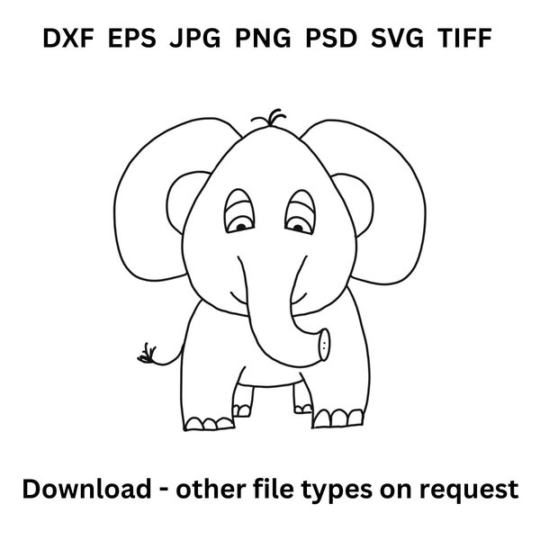 Hand-drawn Elefant Baby Animal Clipart Image SVG EPS jpg dxf PNG psd tiff pdf Coloring Page Laser Cut Digital Download Vector Project File