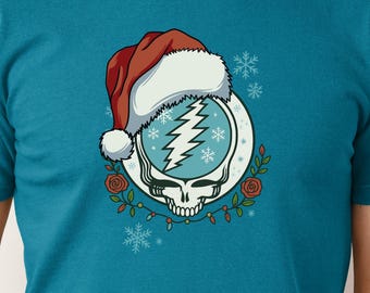 Camiseta "Roba tu cara con gorro de Papá Noel", camiseta navideña de colores cómodos de Deadhead, camiseta para festivales de música navideña, banda vintage de Grateful Dead