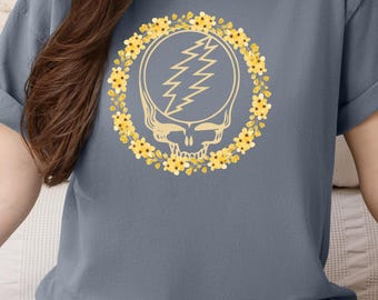 Camiseta Stealie con corona de margaritas, camiseta hippie para festivales, camiseta vintage de banda de rock, regalo para fanáticos de la música, Grateful Dead