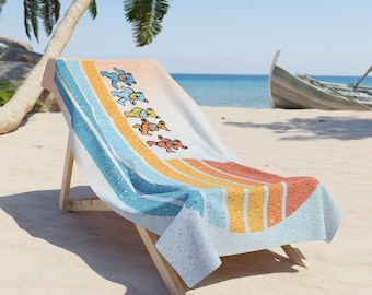 Faded Retro Sunset Dancing Bears Beach Towel | Grateful Dead Style