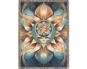 Manta tejida con diseño de mandala Stealie. Regalo inspirado en Grateful Dead. Decoración para fans de Jamband. Disponible en tres tamaños. Manta con cabeza de muerto, estilo hippie.