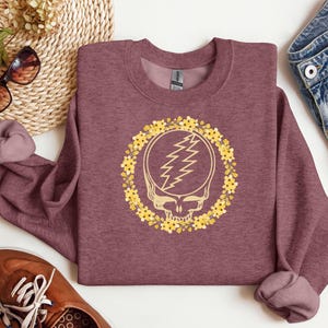 Grateful Dead Stealie Daisy Daisy Flower Crown Sweatshirt, sweat à capuche, vêtements de festival de musique, vêtements hippie, haut bohème, pull tie-dye