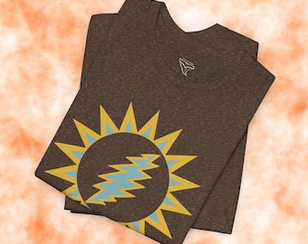 Here Comes Sunshine Shirt, Lightning Bolt Sun Tee, Grateful Dead Inspired Shirt, Retro Festival Graphic Tee, Vintage Jam Band Top