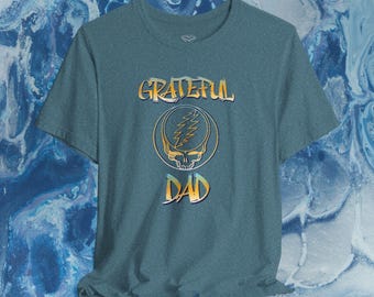 Grateful Dad Tee, Jam Band Inspired Fathers Day Shirt, Retro Skull Lightning Bolt Graphic Tee, Music Festival Dad Shirt, Bella Canvas Tee