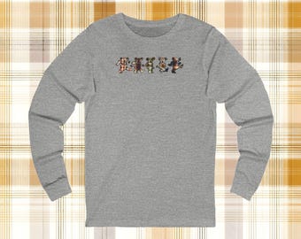 Fall Plaid Dancing Bears Long Sleeve Tee Shirt. Hippie Music Festival Top, Boho Concert Clothing, Vintage Retro