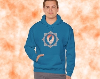 Moletom com Capuz Mandala "Roube Seu Rosto" | Moletom Gildan 18500 em Cores Retrô | Moletom Estilo Jam Band Inspirado no Grateful Dead