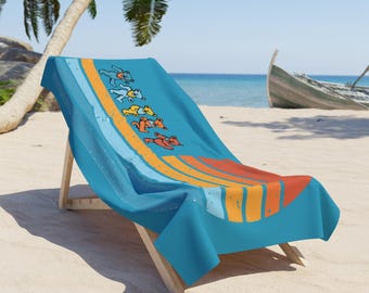 Toalla de playa retro con osos bailando al atardecer / Estilo Grateful Dead